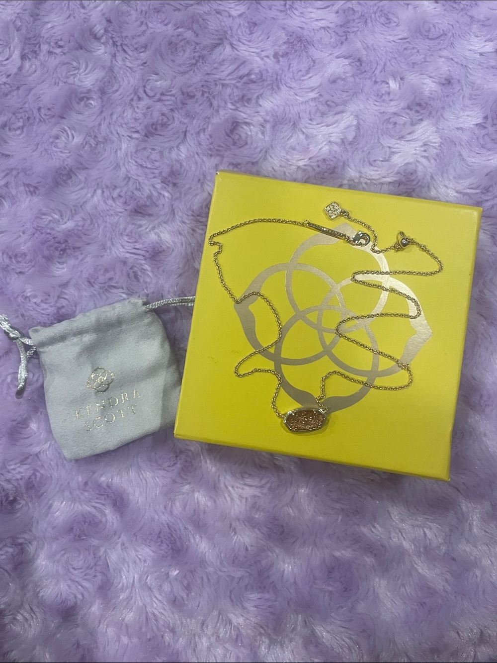 Kendra Scott Rose Gold Druzy Pendant Necklace with Silver Chain